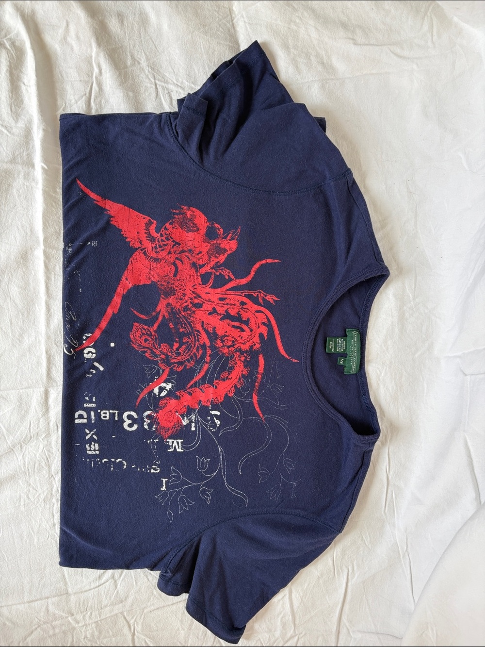 Ralph Lauren Navy Short Sleeve Tee with Red Dragon Graphic